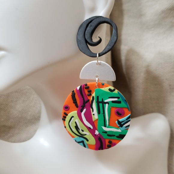 Handmade polymer clay drop earrings - Picture 2 of 5